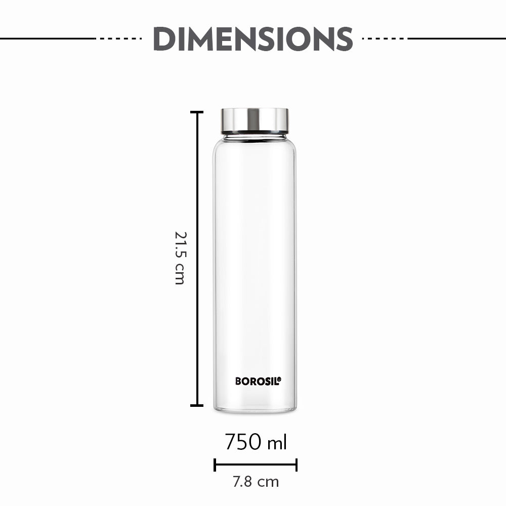 Borosil Crysto Glass Bottle w SS Lid, 750ml