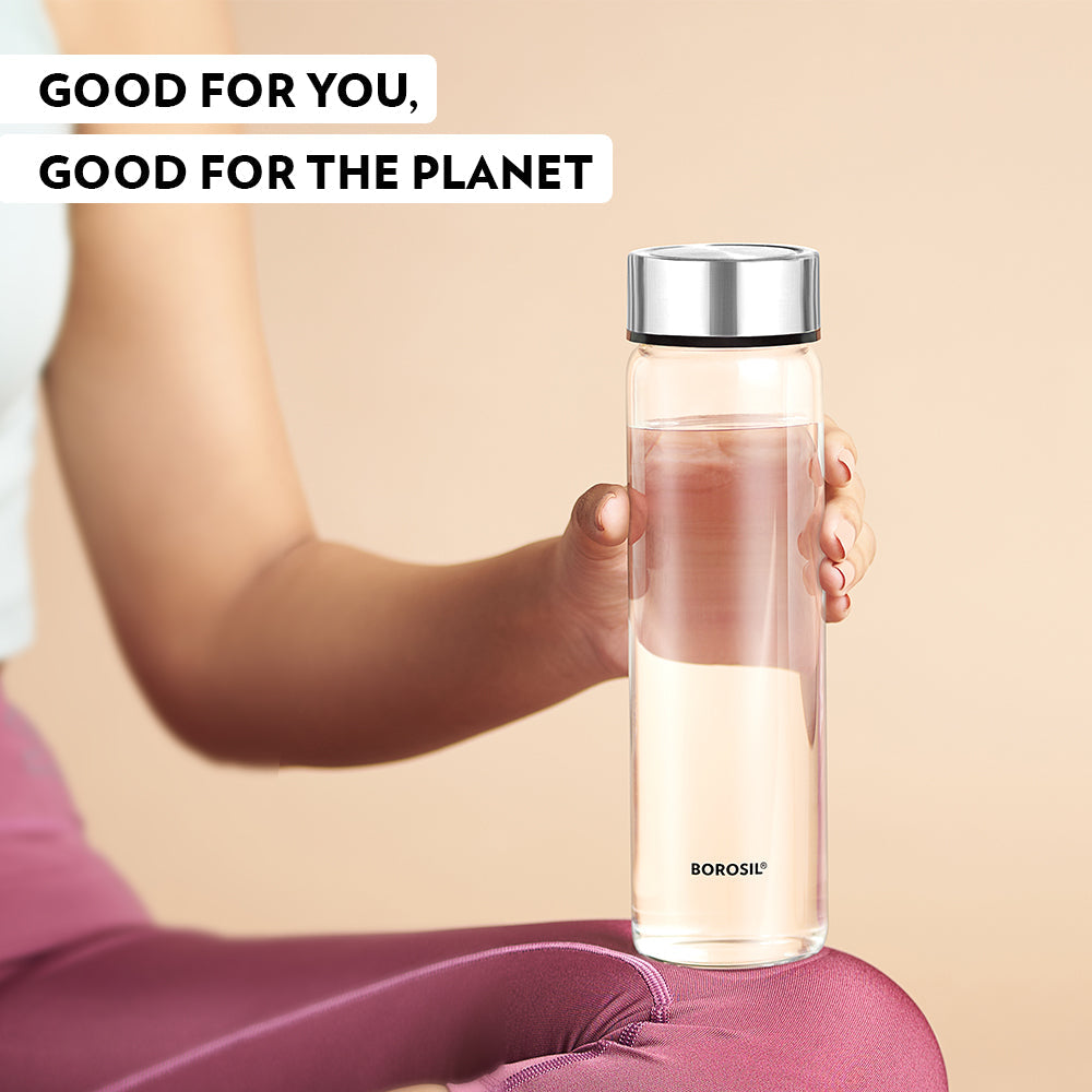 Borosil Crysto Glass Bottle w SS Lid, 750ml