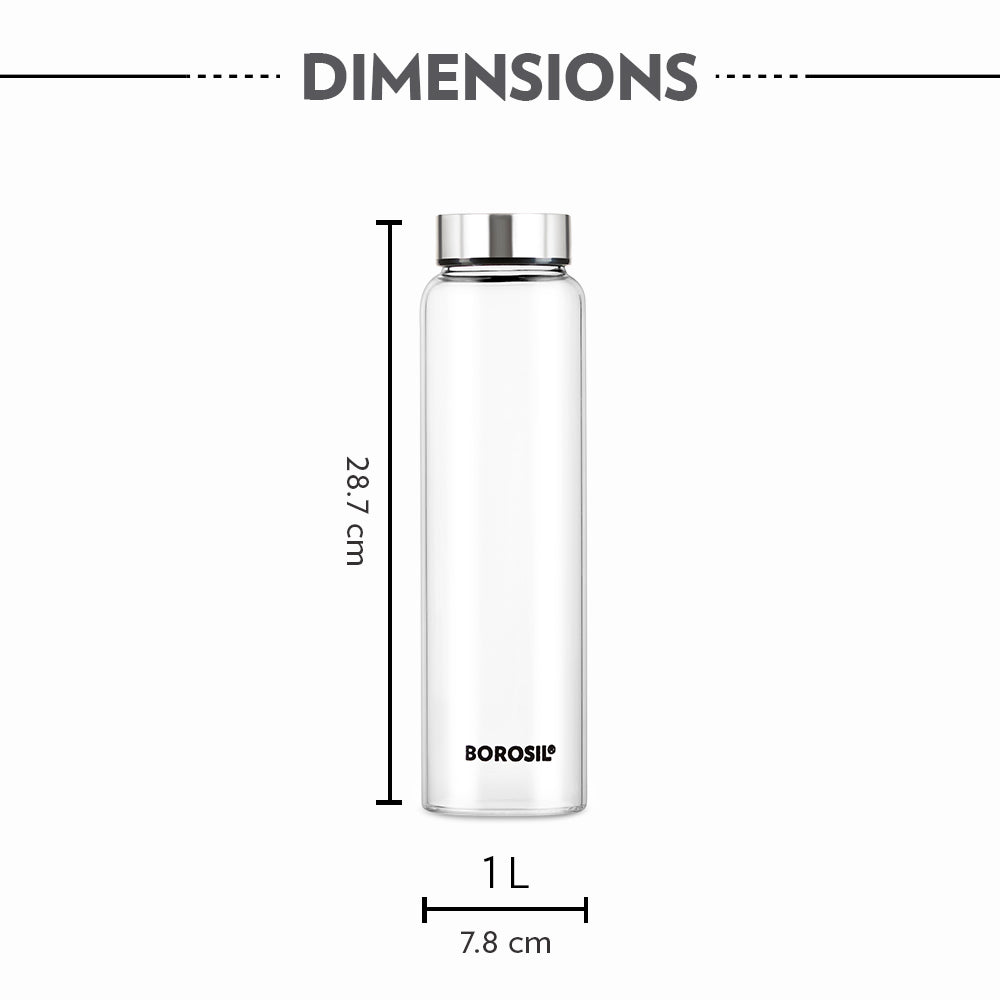 Borosil Crysto Glass Bottle w SS Lid, 750ml