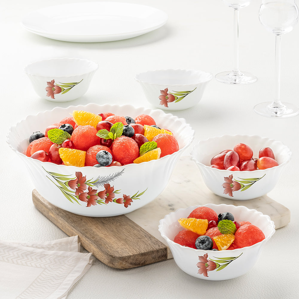 Larah by Borosil Red Iris Pudding Set, 7 pc (Small)