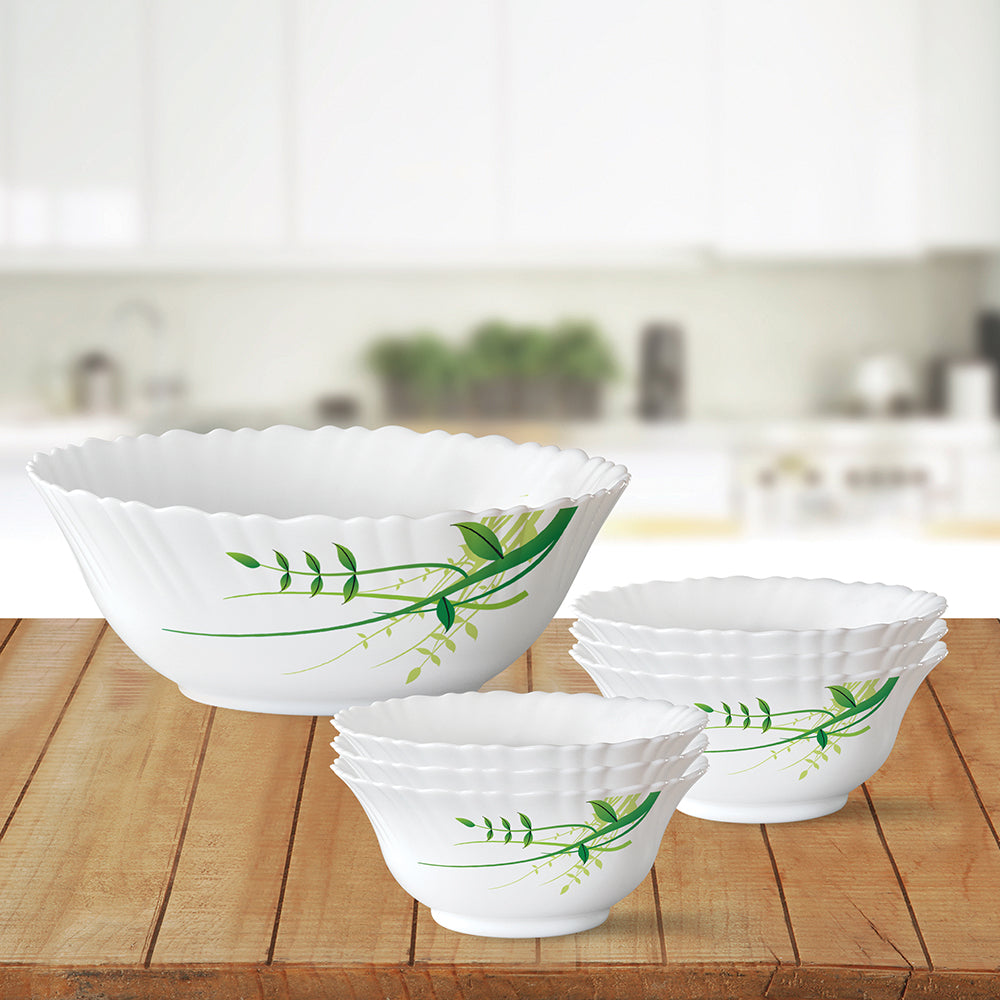 Larah by Borosil Green Herbs Pudding Set, 7 pc (Large)