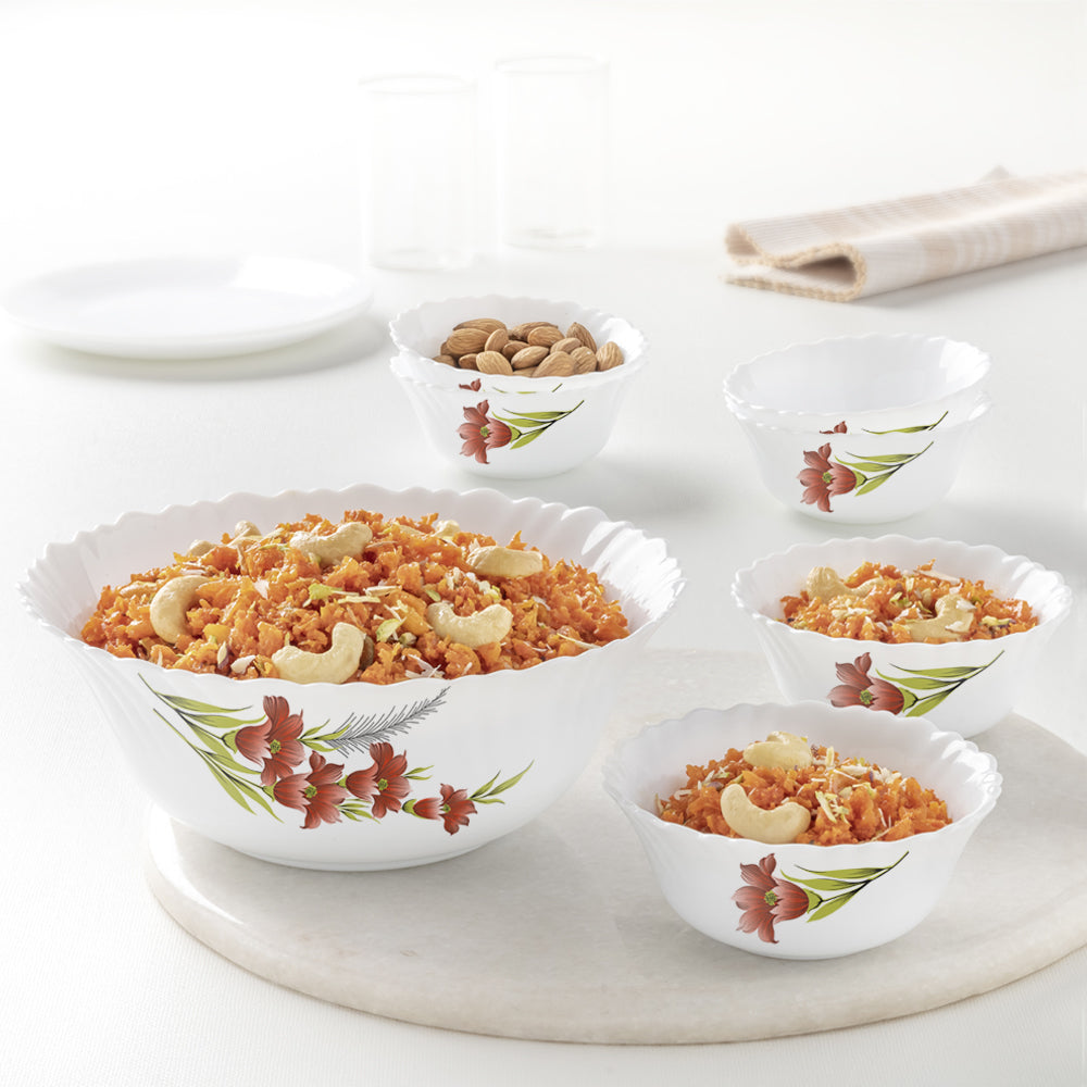 Larah by Borosil Red Iris Pudding Set, 7 pc (Small)