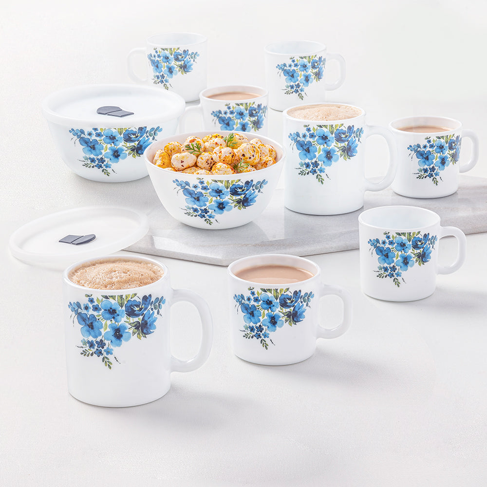 Larah by Borosil Pansy Snack Set w Mugs, 12 pc