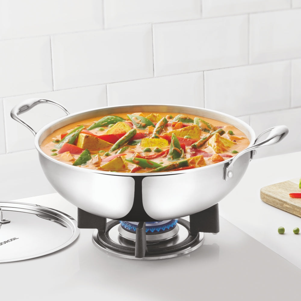 Borosil Cookfresh Triply Kadhai (SS Handle + Lid), 6.4L
