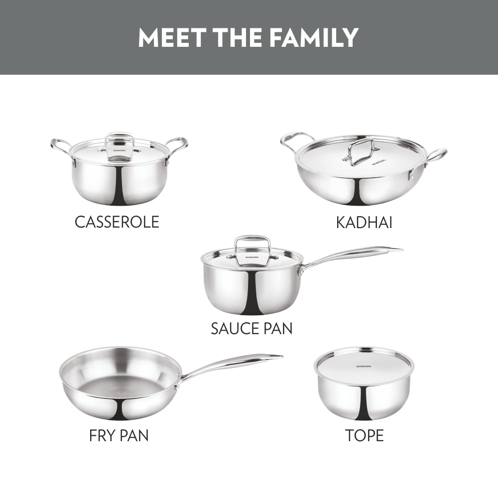 Borosil Cookfresh Triply Kadhai (SS Handle + Lid), 6.4L