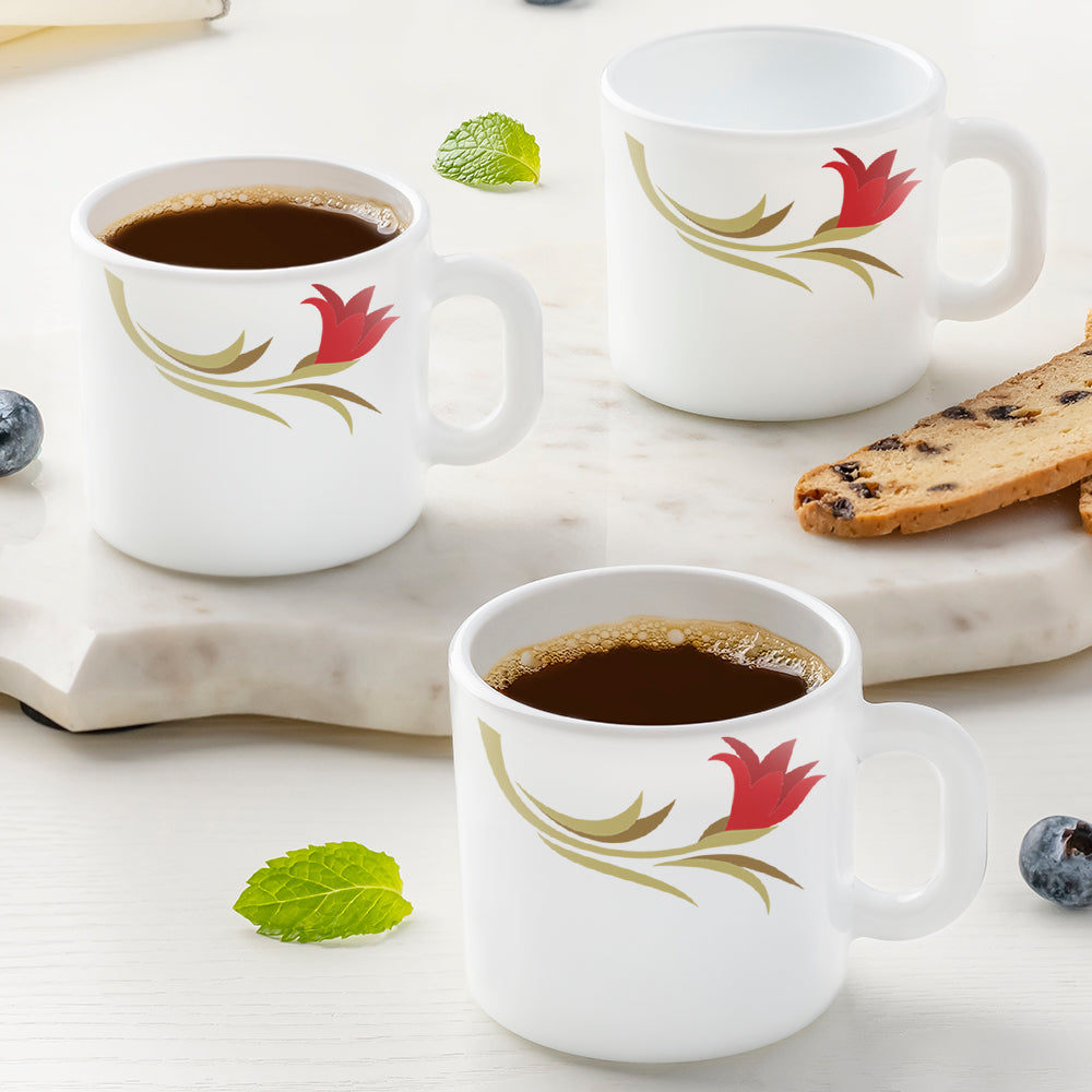 Larah by Borosil Red Lily Mug Set, 180ml x 6