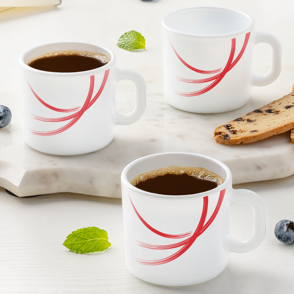 Larah by Borosil Red Stella Mug Set, 180ml x 6