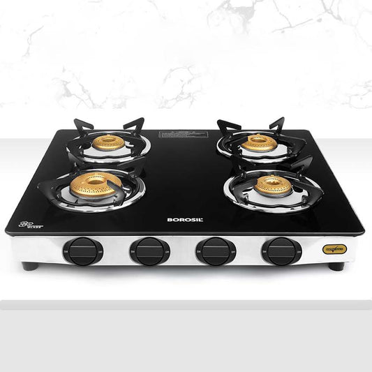 My Borosil Cooktop 4 Burners (1 Jumbo + 2 Large & 1 Small) Borosil Blaze Glass-top Gas Stove, 4 Burners