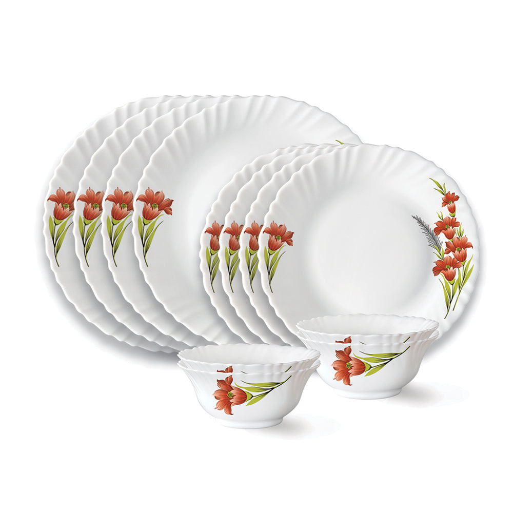 Larah by Borosil Red Iris Dinner Set, 6 pc
