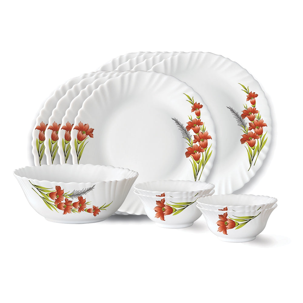 Larah by Borosil Red Iris Dinner Set, 6 pc