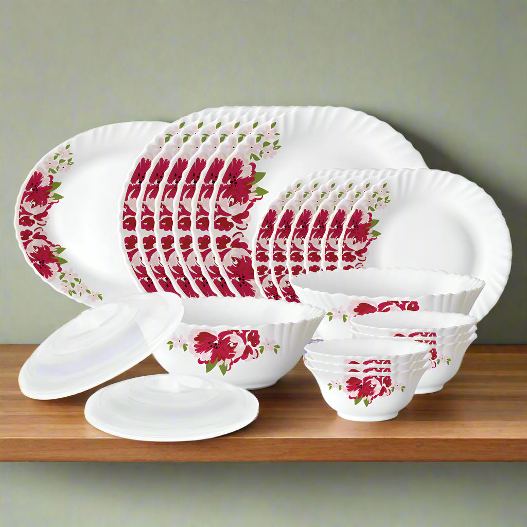 Larah by Borosil Rose Red Dinner Set, 23 pc