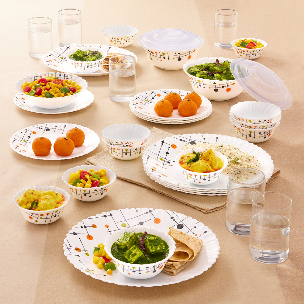 Larah by Borosil, Matrix Dinner Set, 35 pc