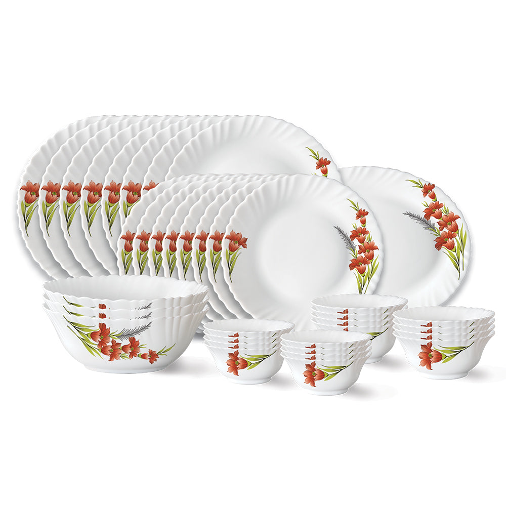 Larah by Borosil Red Iris Dinner Set, 6 pc