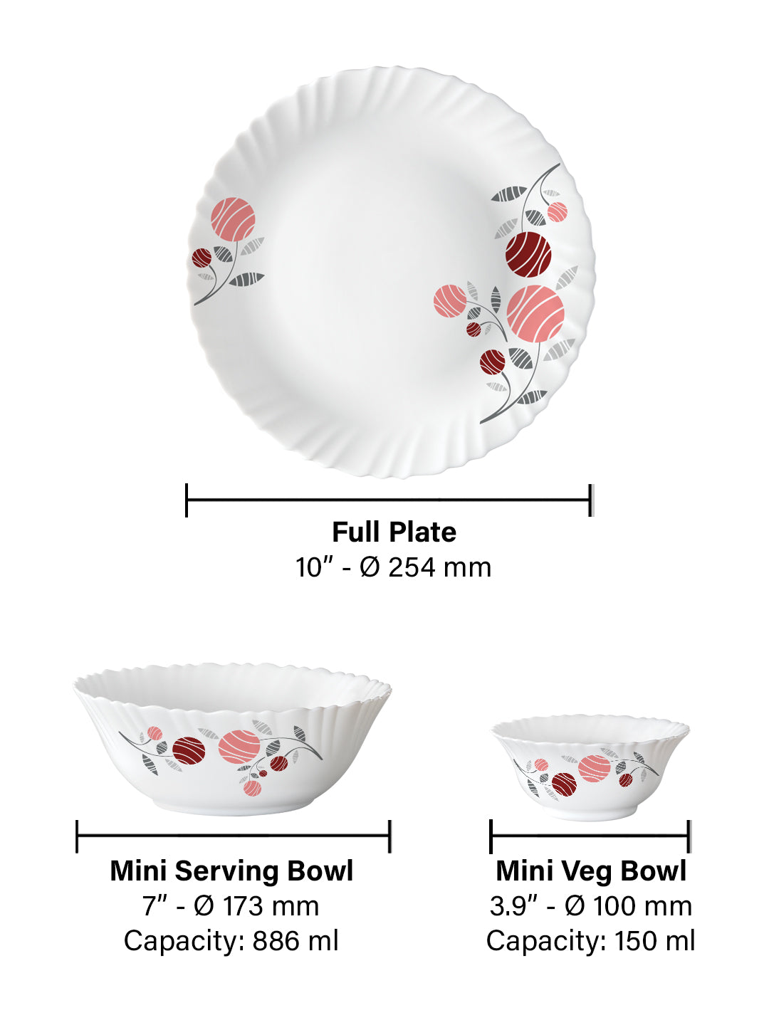 Larah by Borosil, Dahlia Dinner Set, 34 pc