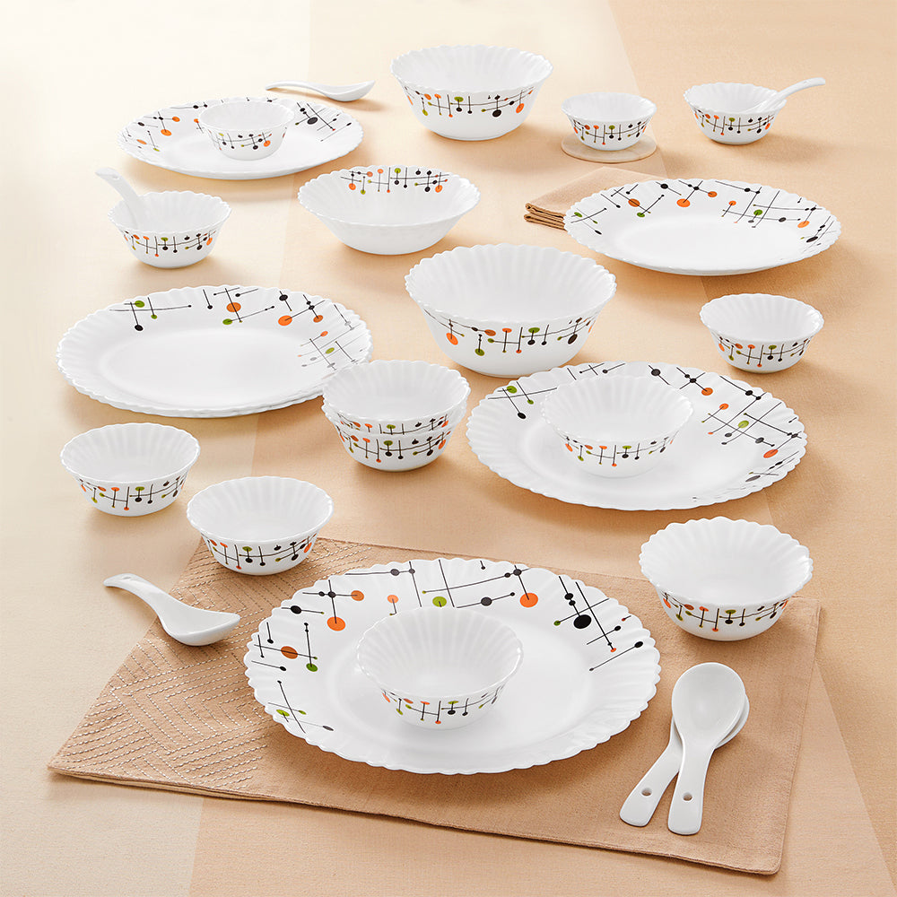 Larah by Borosil, Matrix Dinner Set, 35 pc