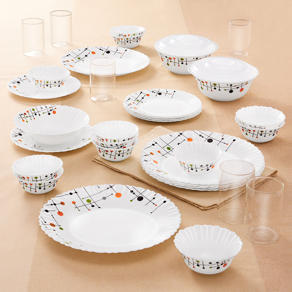 Larah by Borosil, Matrix Dinner Set, 35 pc