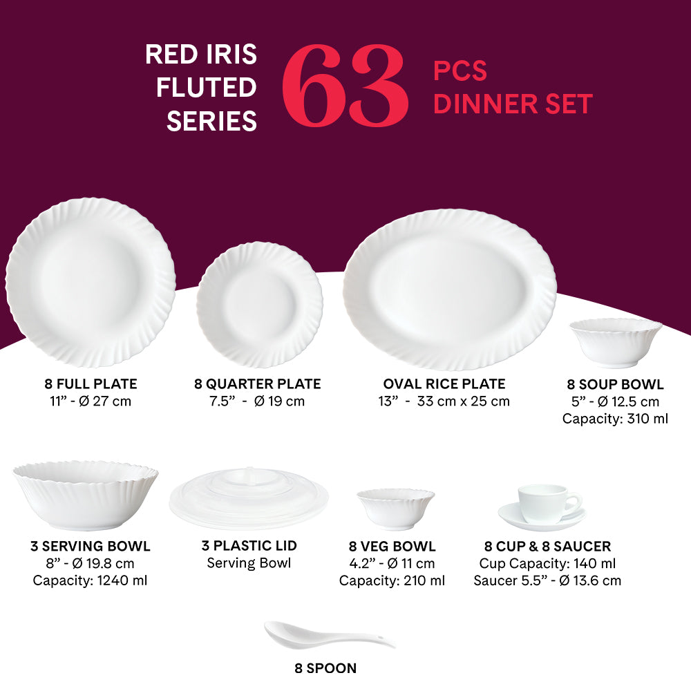 Larah by Borosil Red Iris Dinner Set, 6 pc