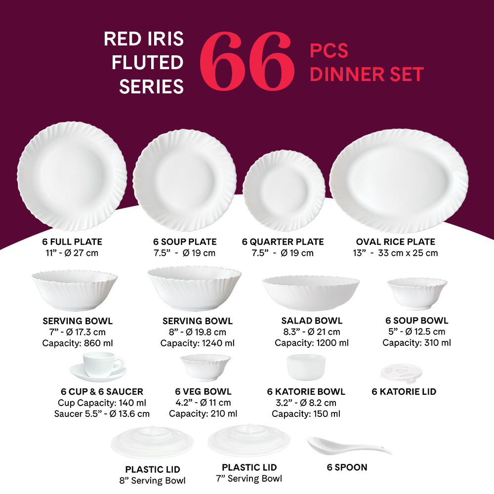 Larah by Borosil Red Iris Dinner Set, 6 pc