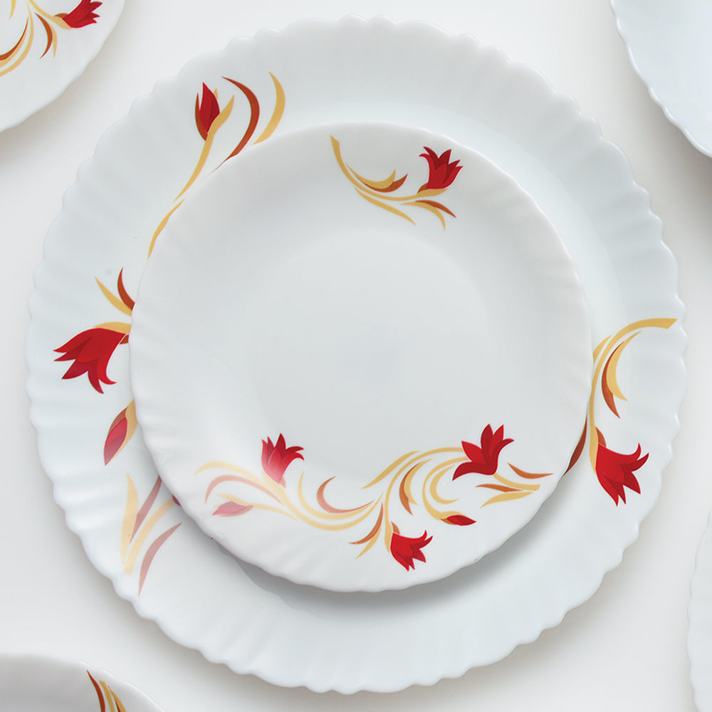 Larah by Borosil Red Lily Dinner Set, 21 pc