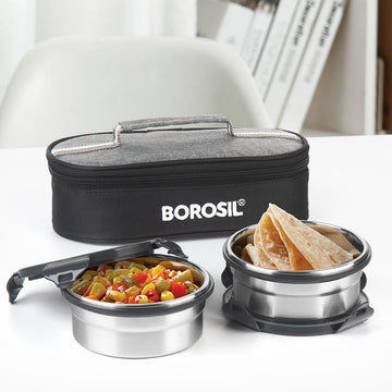 Feast Stainless Steel Lunch Box, Round x 2 (Flat)
