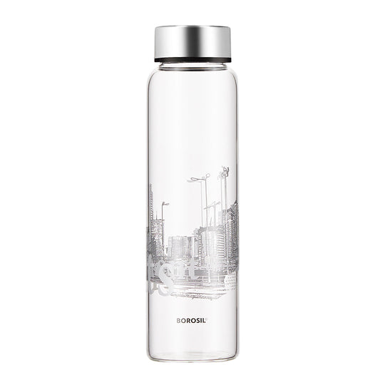 My Borosil Glass Water Bottles Roma Glass Bottle w Wide Mouth, Silver Lid