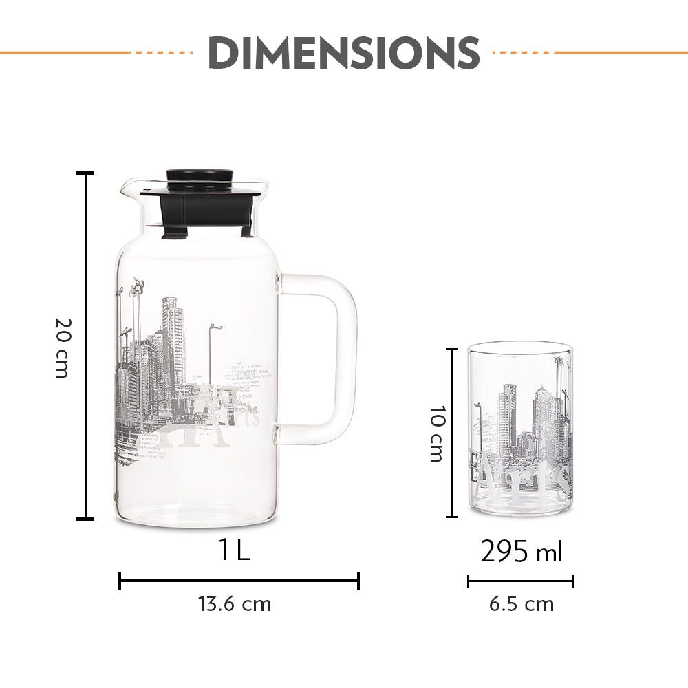 Roma Multipurpose Jug w Glasses, 1L + 295ml x 2
