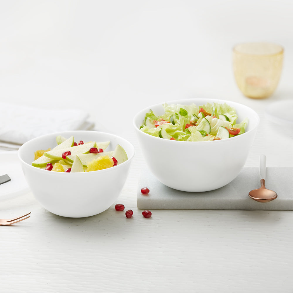 Larah by Borosil Snow Mixing Bowl w Lid, Set of 2, 750ml + 500ml