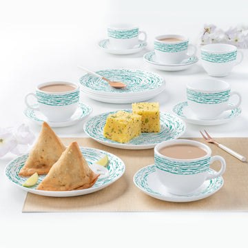 Larah by Borosil Blue Nova Snack Set w Cups n Saucer