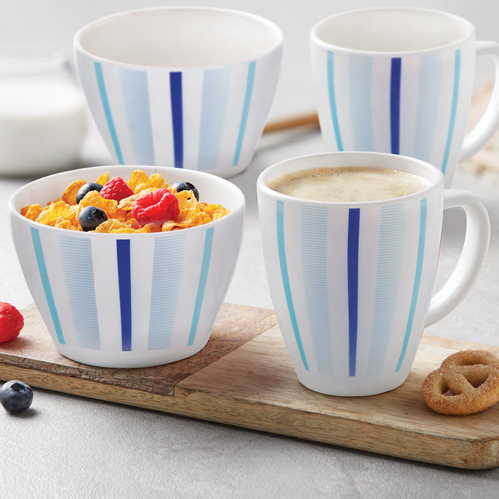 Larah Blue Strip Breakfast Set, 4 pc