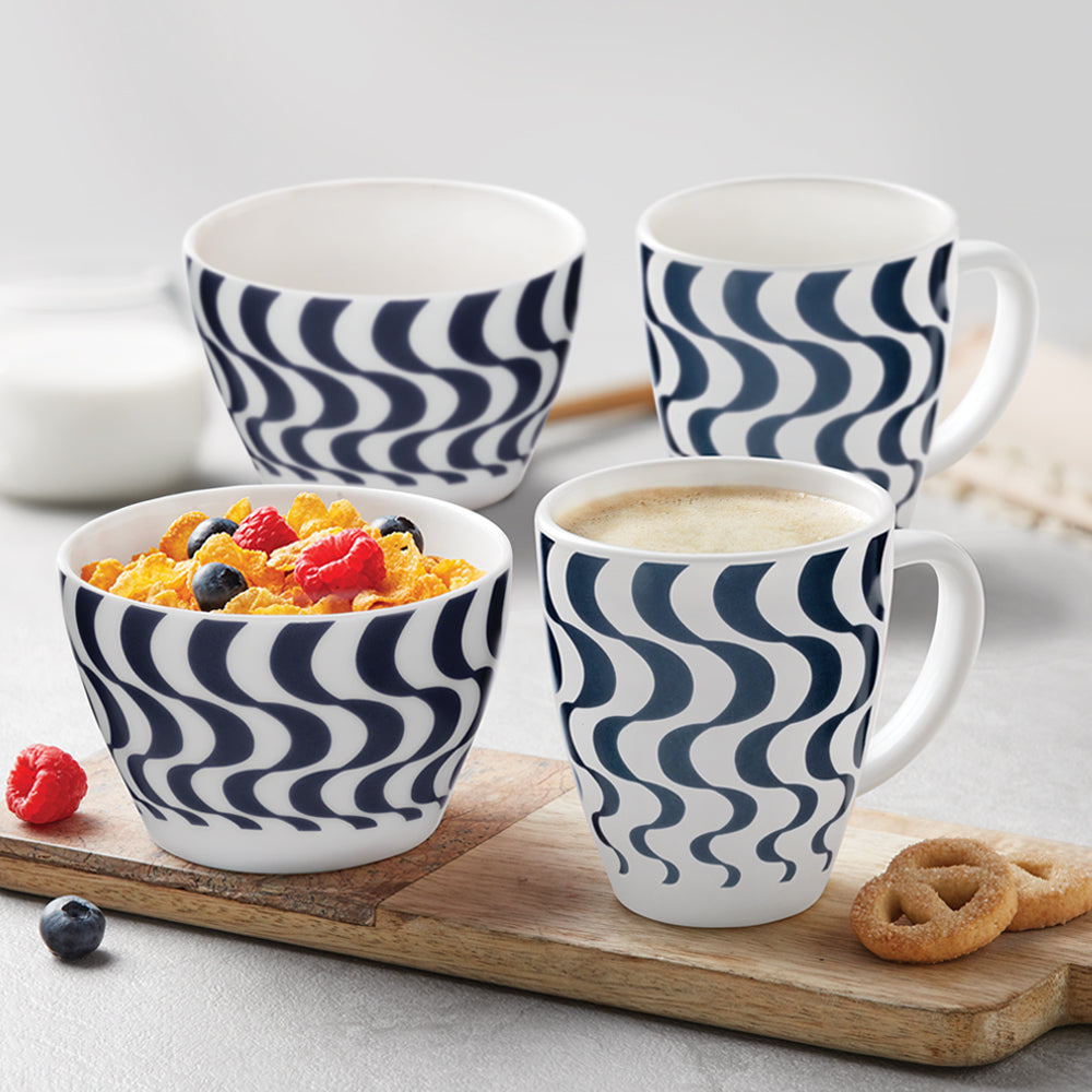 Larah by Borosil Waves Blue Breakfast Set, 4 pc