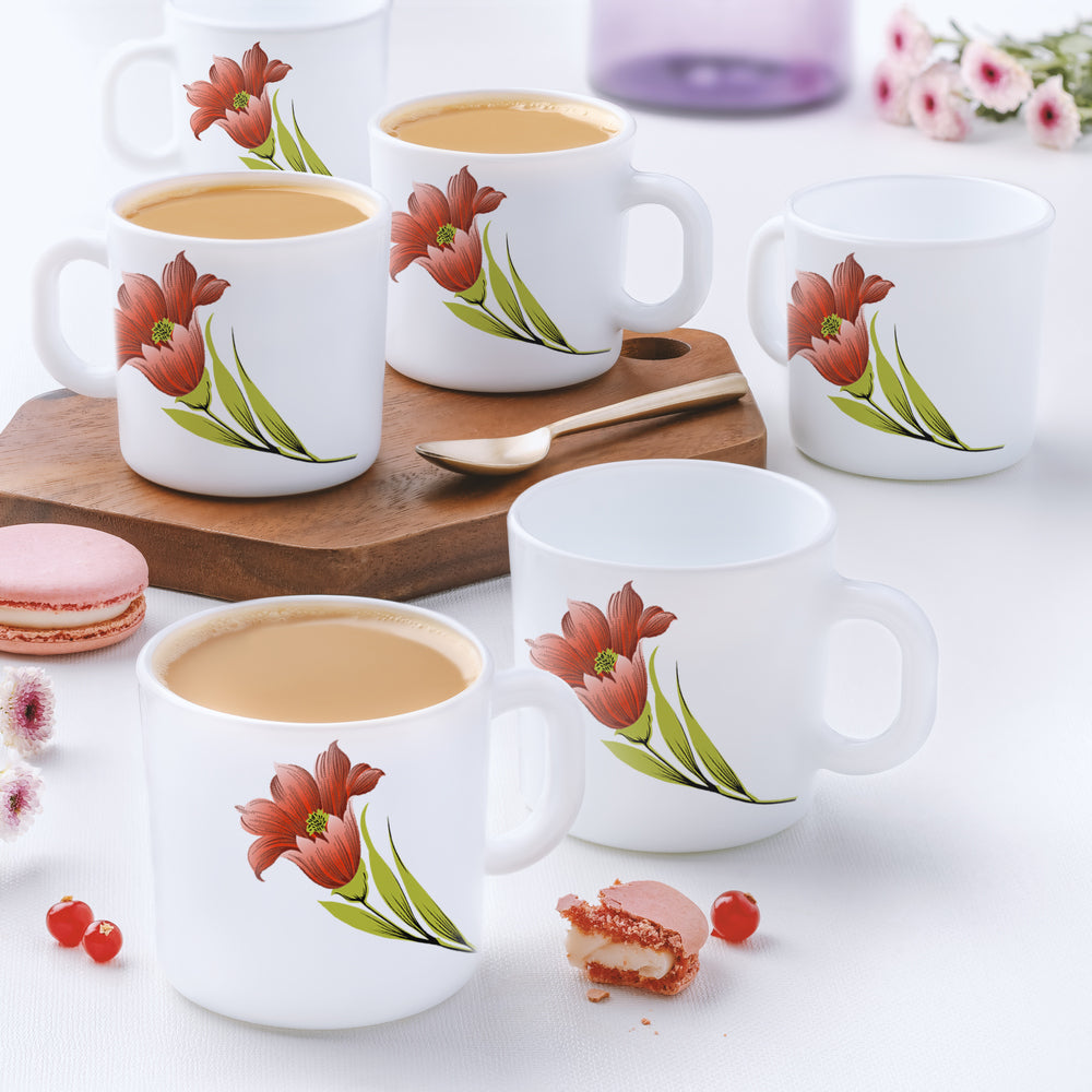 Larah by Borosil Red Iris Mug Set, 240ml x 2