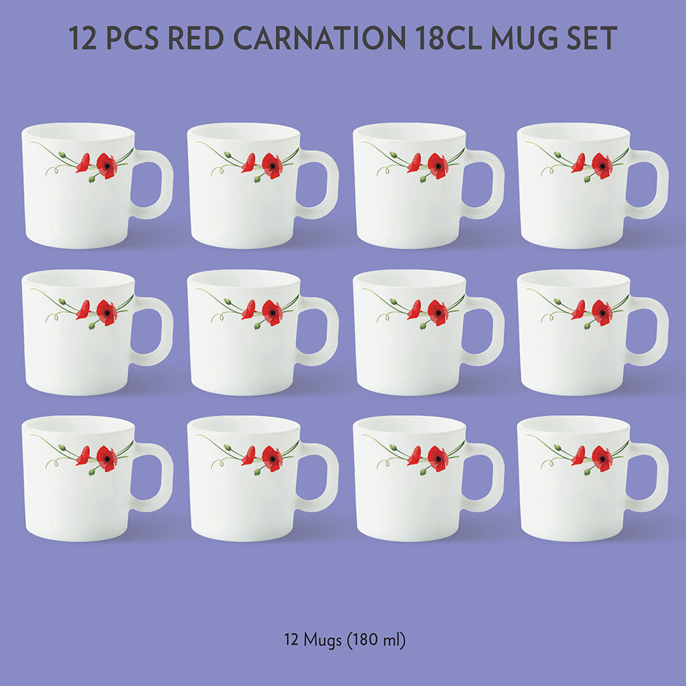Larah by Borosil Red Carnation Mug Set, 180ml x 12