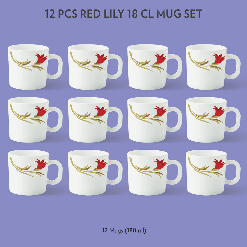 Larah by Borosil Red Lily Mug Set, 180ml x 6