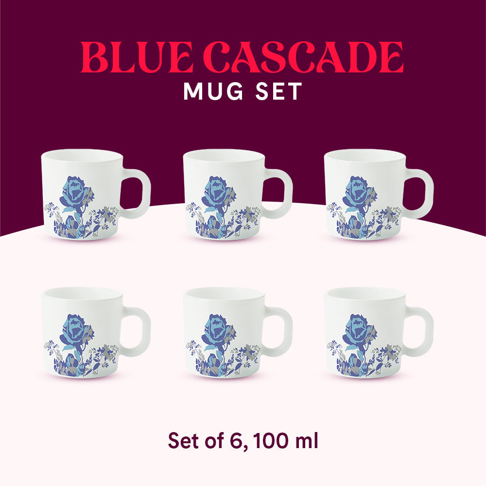 Larah by Borosil Blue Cascade Mug Set, 180ml x 12