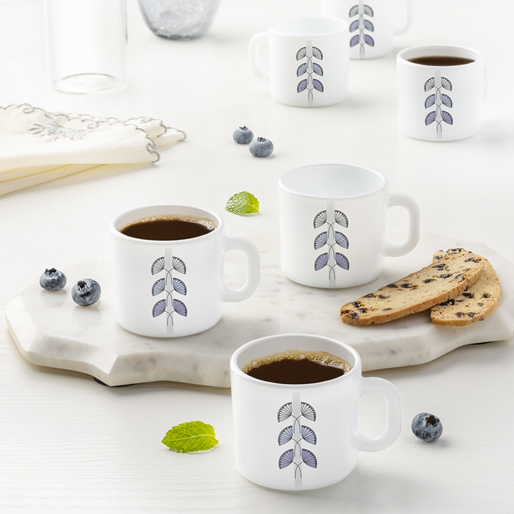 Larah by Borosil Floret Mug Set, 180ml x 12