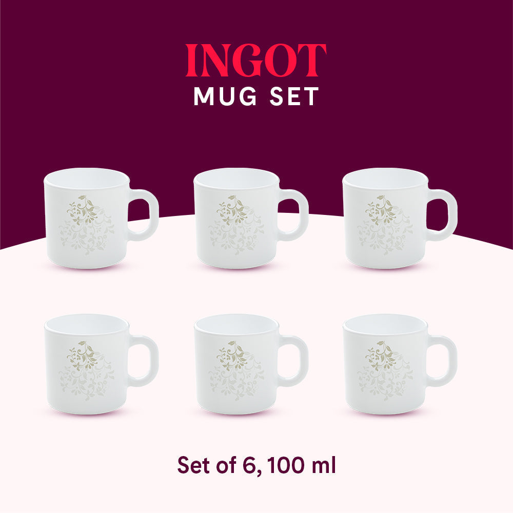 Larah by Borosil Ingot Mug Set, 180ml x 6