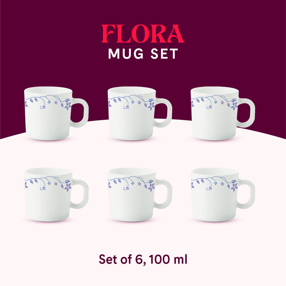 Larah by Borosil Flora Mug Set, 180ml x 6