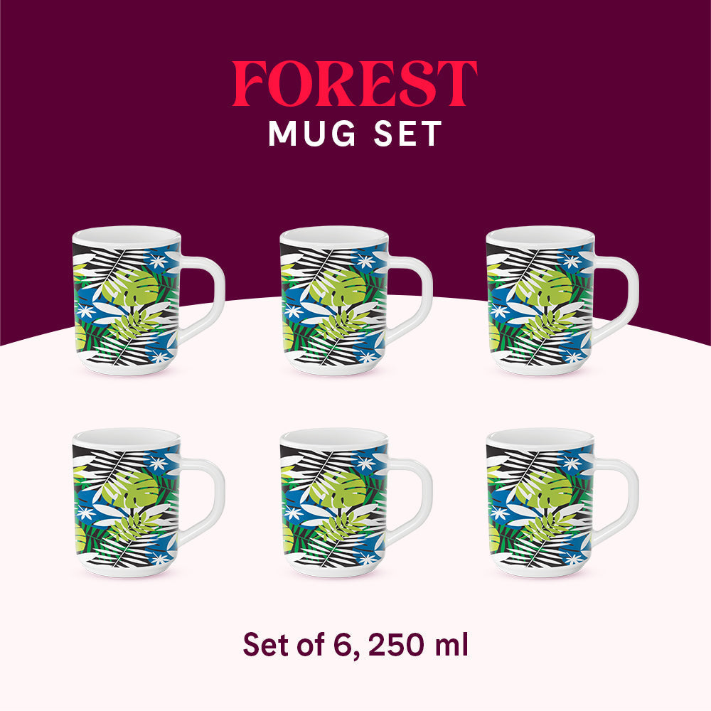 Larah by Borosil Forest Mug Set, 320ml x 4