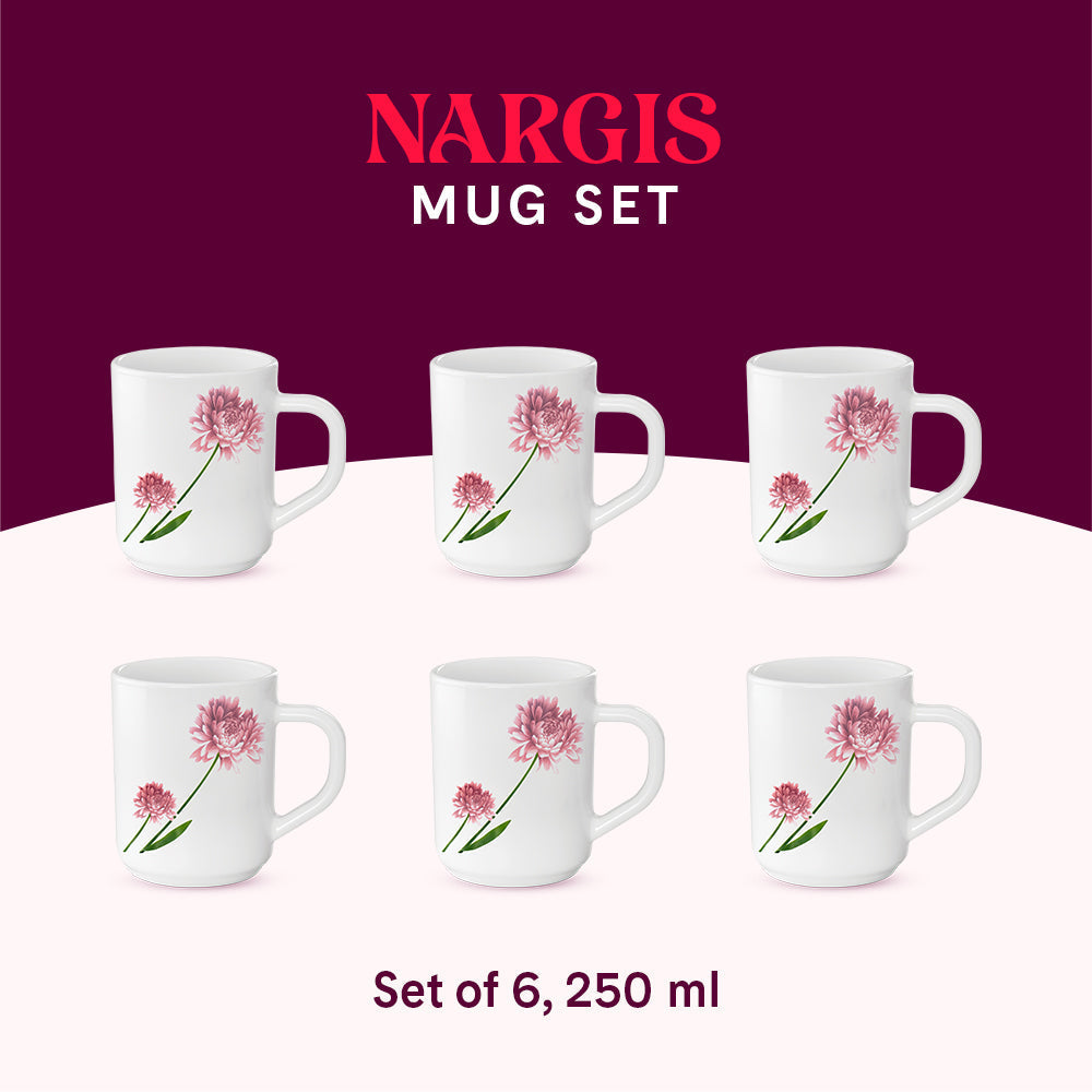 Larah by Borosil Nargis Mug Set, 320ml x 4