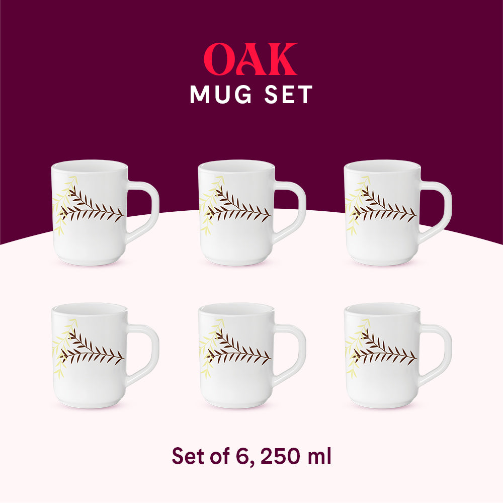 Larah by Borosil Oak Mug Set, 320ml x 4
