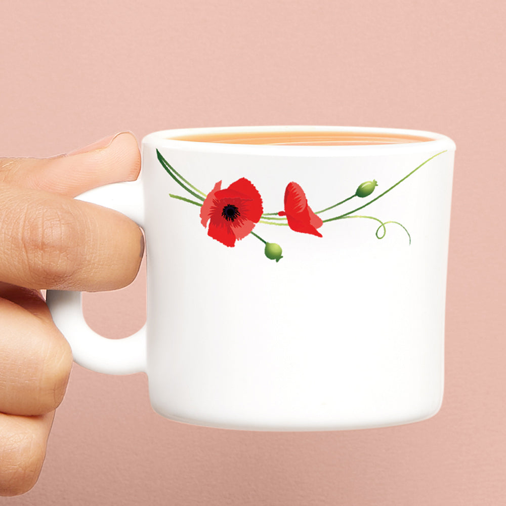 Larah by Borosil Red Carnation Mug Set, 180ml x 12