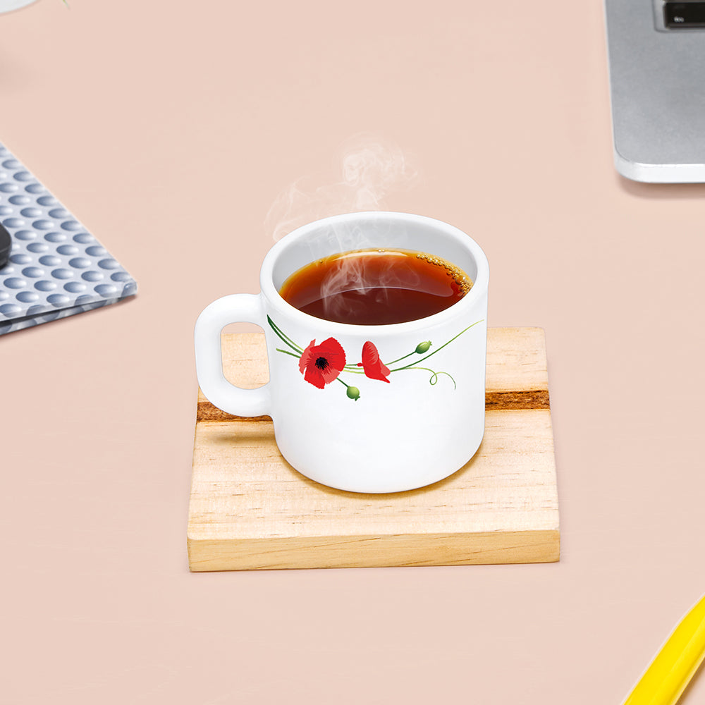 Larah by Borosil Red Carnation Mug Set, 180ml x 12
