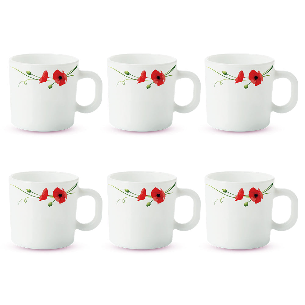 Larah by Borosil Red Carnation Mug Set, 180ml x 12