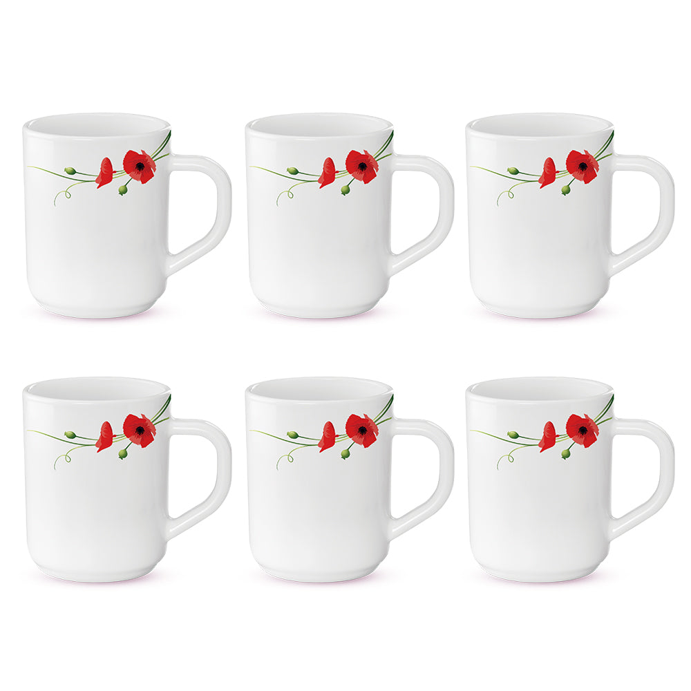 Larah by Borosil Red Carnation Mug Set, 180ml x 12