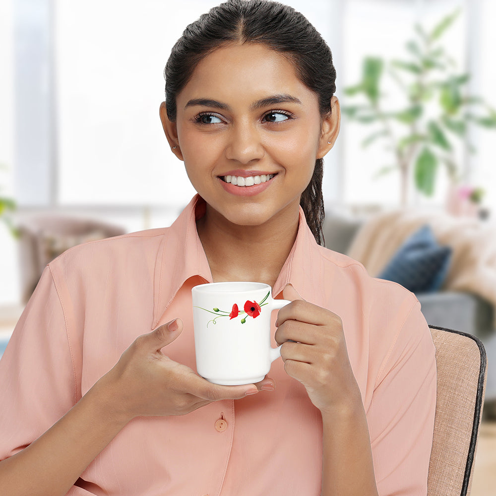 Larah by Borosil Red Carnation Mug Set, 180ml x 12