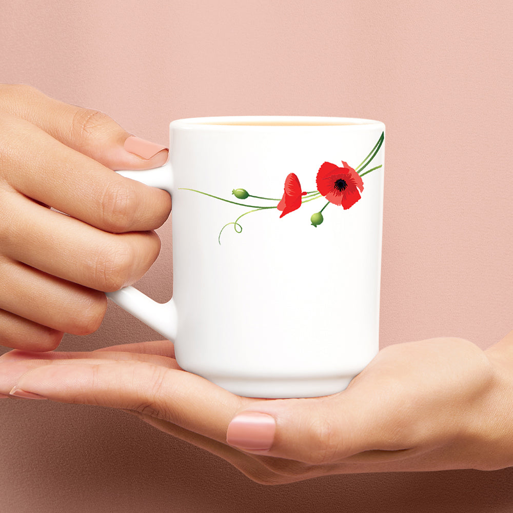 Larah by Borosil Red Carnation Mug Set, 180ml x 12