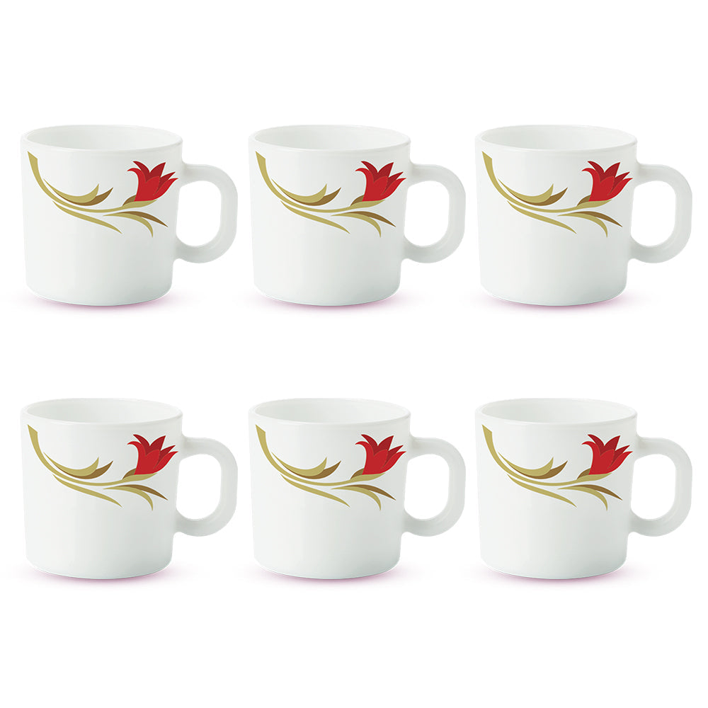 Larah by Borosil Red Lily Mug Set, 240ml x 2