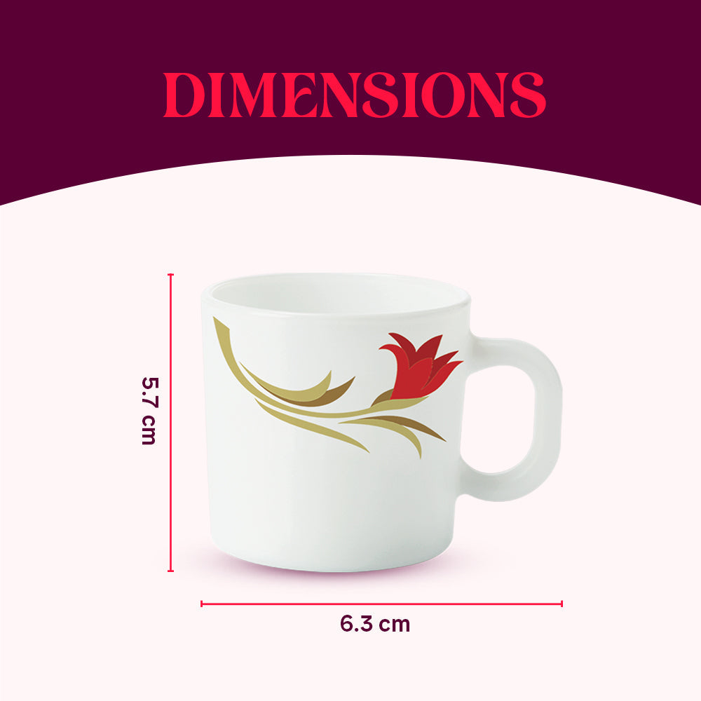 Larah by Borosil Red Lily Mug Set, 180ml x 6