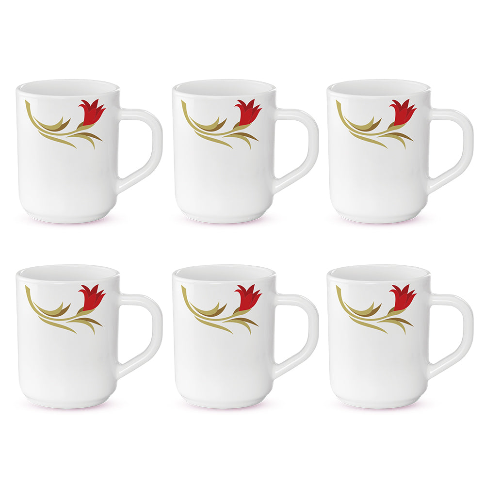 Larah by Borosil Red Lily Mug Set, 180ml x 6