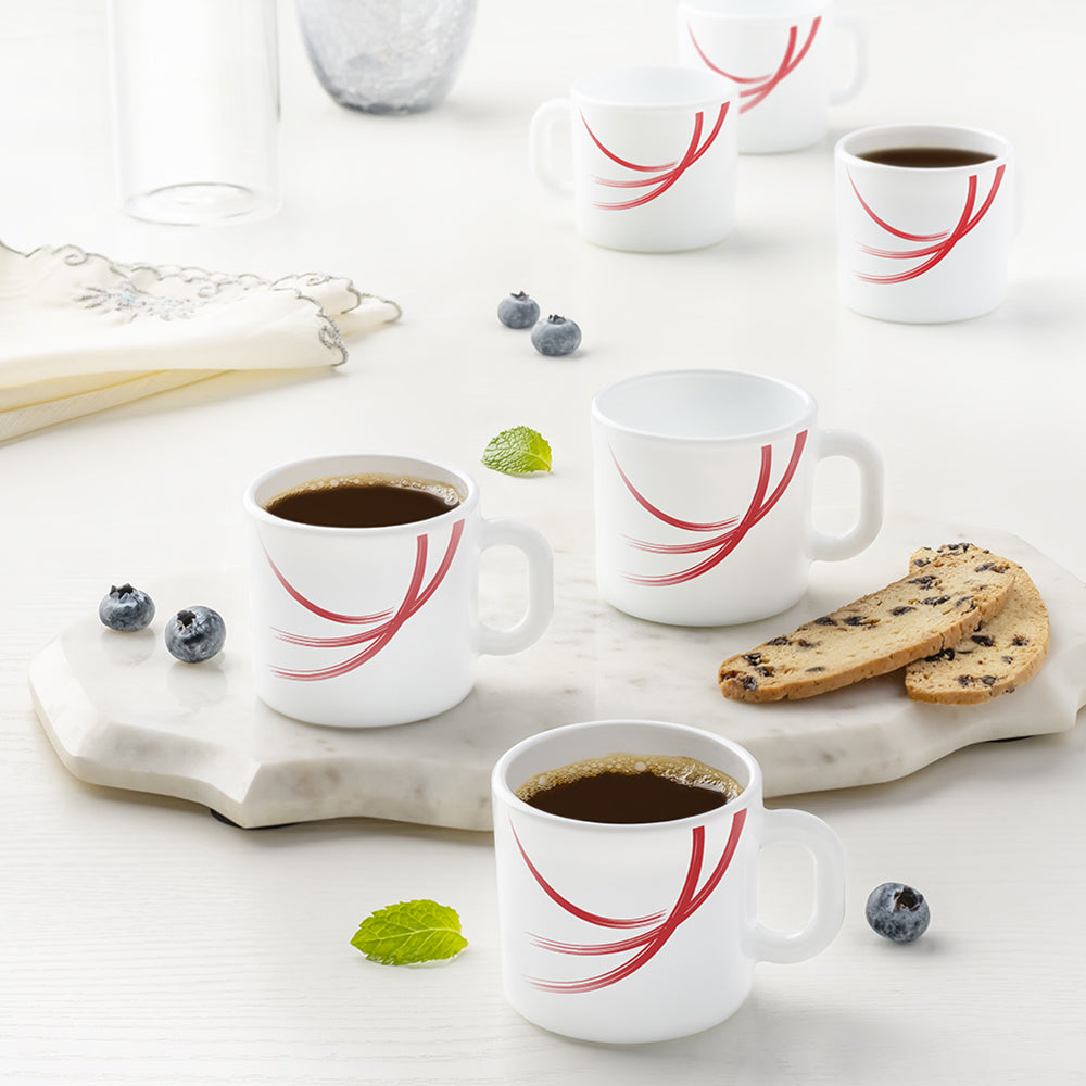 Larah by Borosil Red Stella Mug Set, 180ml x 6